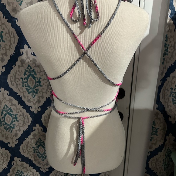 Gray and Pink Crochet Butterfly Top - Picture 2 of 3
